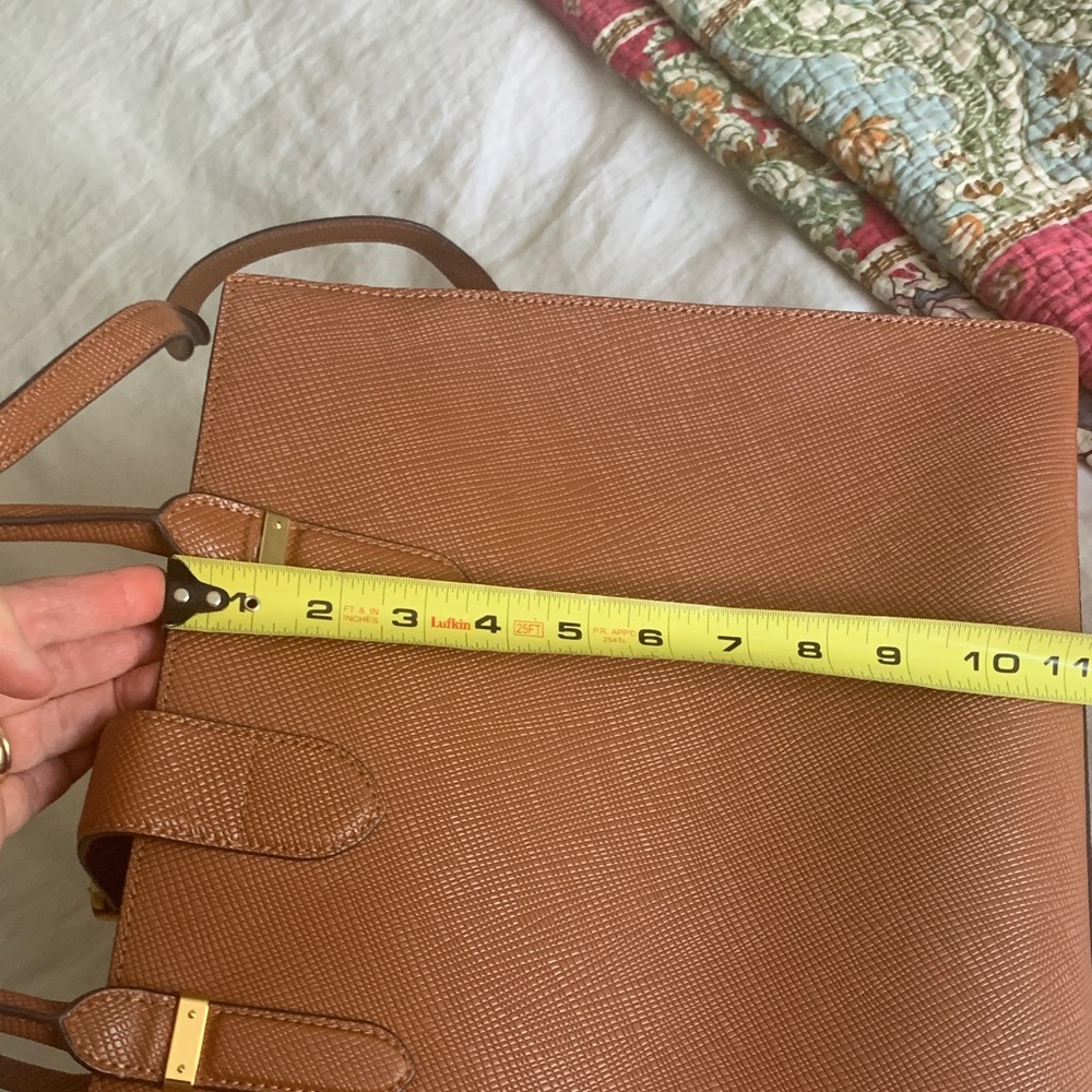 Ralph Lauren Cognac Textured Leather Satchel with Gold RL Medallion - Picture 15 of 16